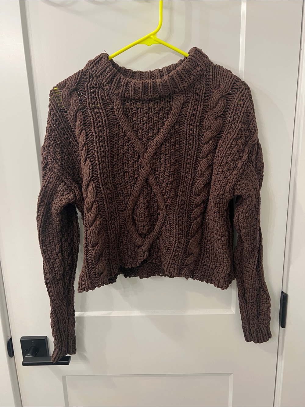 Free People Chunky Cable Knit Chocolate Brown Sweater
